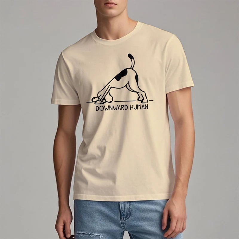 Olivenorma T-Shirt mit Hunde-Yoga-Meditations-Print