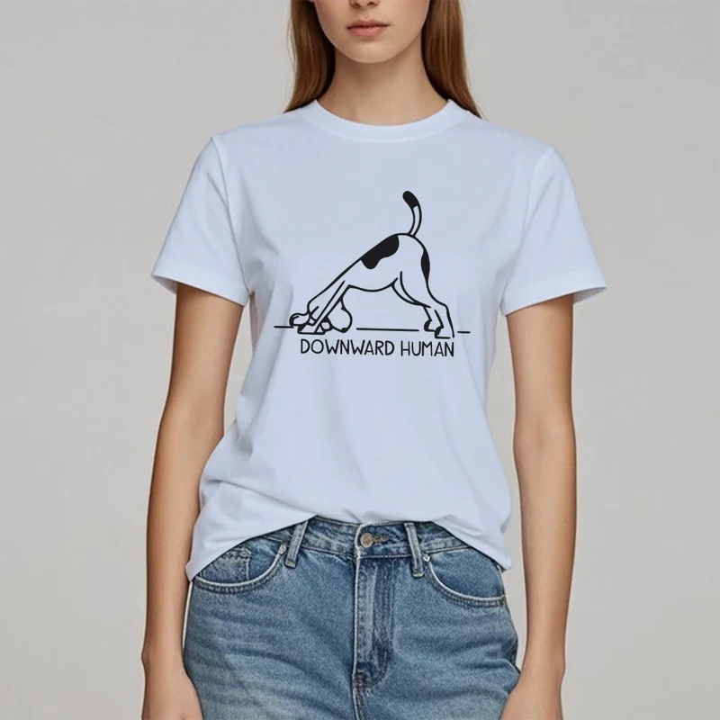 Olivenorma T-Shirt mit Hunde-Yoga-Meditations-Print