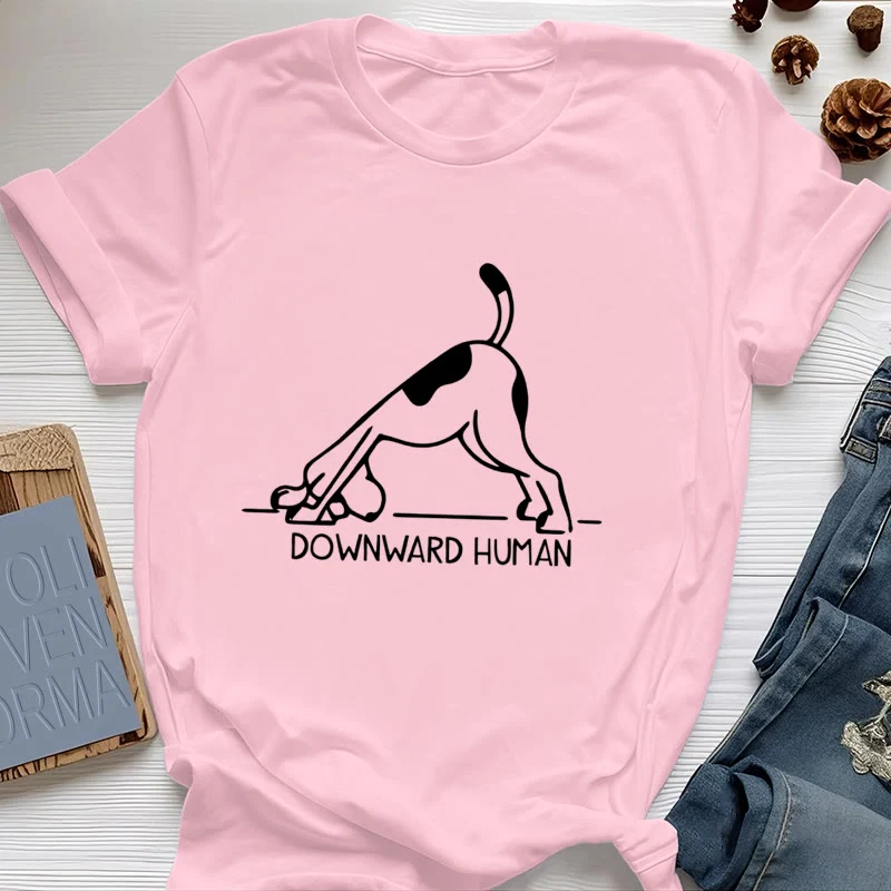 Olivenorma T-Shirt mit Hunde-Yoga-Meditations-Print