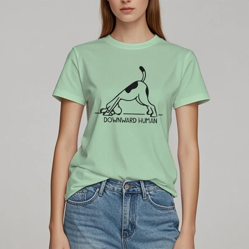 Olivenorma T-Shirt mit Hunde-Yoga-Meditations-Print