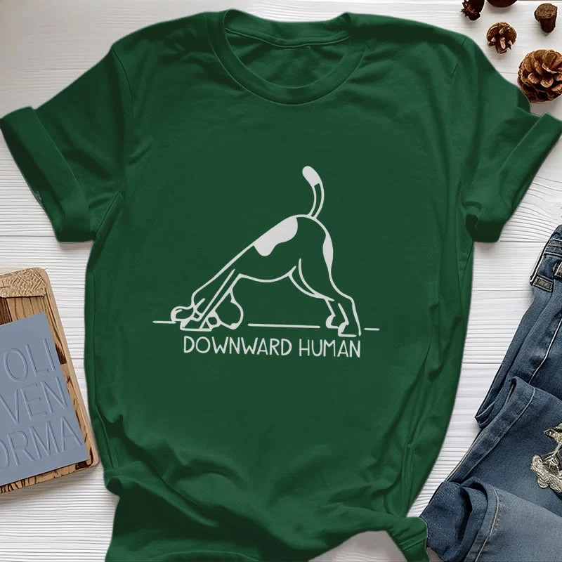 Olivenorma T-Shirt mit Hunde-Yoga-Meditations-Print