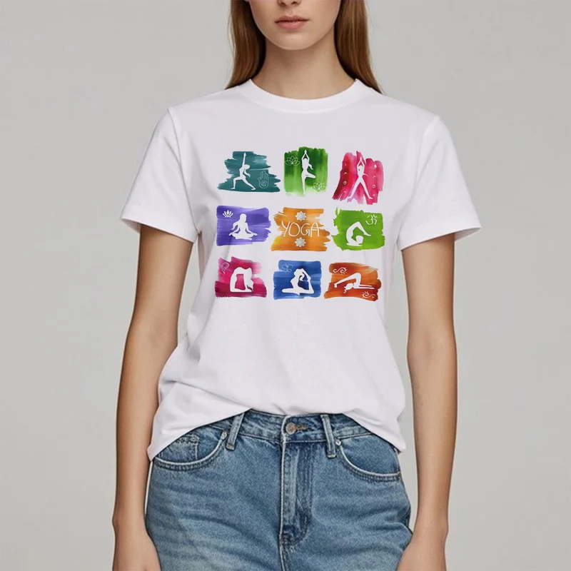 Olivenorma Yoga Posen Bunter Druck T-Shirt