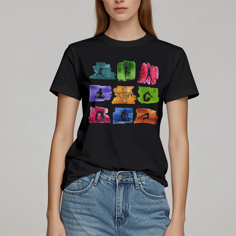 Olivenorma Yoga Posen Bunter Druck T-Shirt