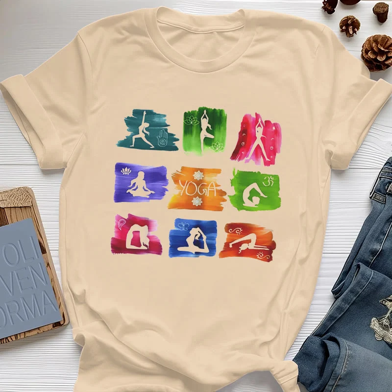 Olivenorma Yoga Posen Bunter Druck T-Shirt