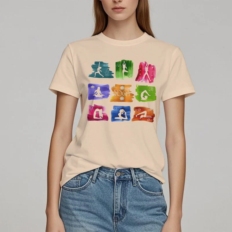 Olivenorma Yoga Posen Bunter Druck T-Shirt