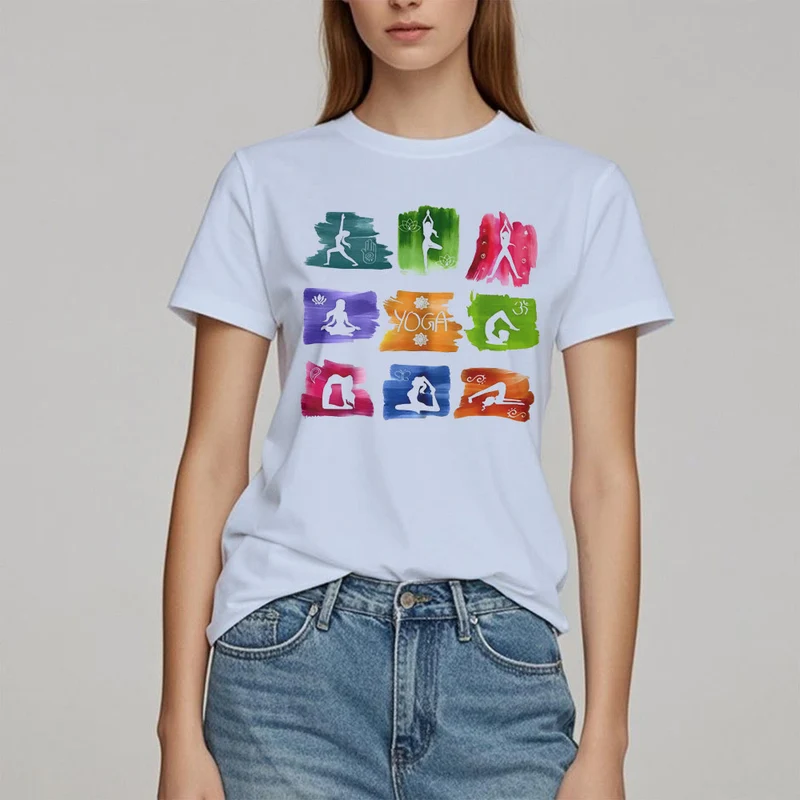 Olivenorma Yoga Posen Bunter Druck T-Shirt