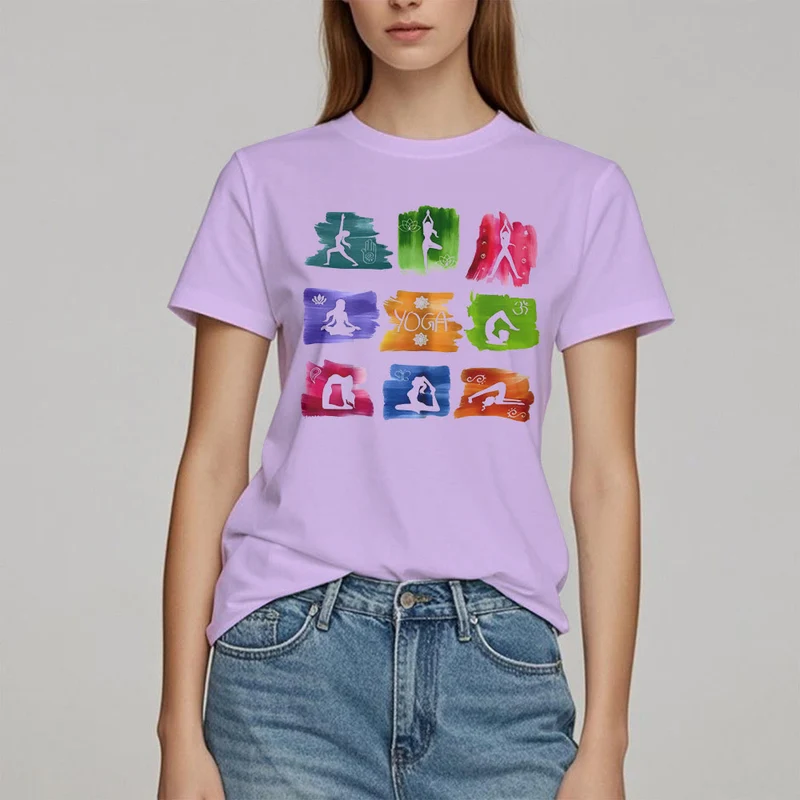 Olivenorma Yoga Posen Bunter Druck T-Shirt