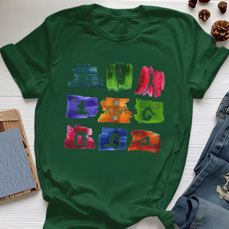 Olivenorma Yoga Posen Bunter Druck T-Shirt