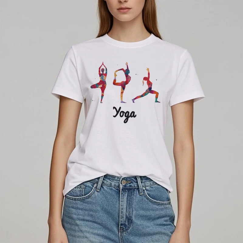 Olivenorma Yoga Posen Bunter Druck Damen T-Shirt