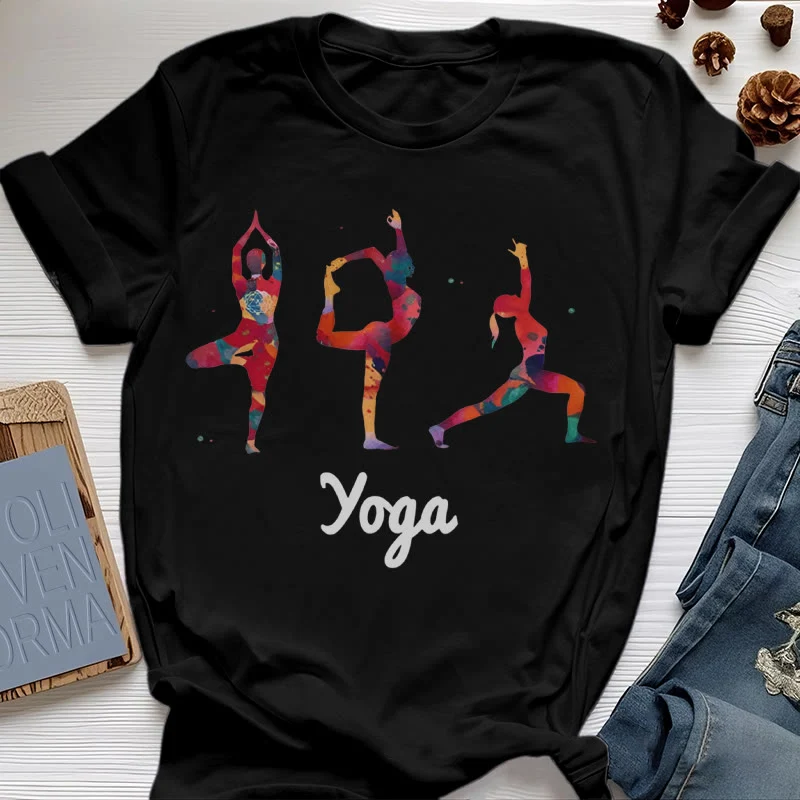 Olivenorma Yoga Posen Bunter Druck Damen T-Shirt