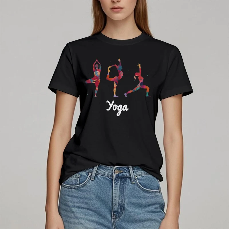 Olivenorma Yoga Posen Bunter Druck Damen T-Shirt