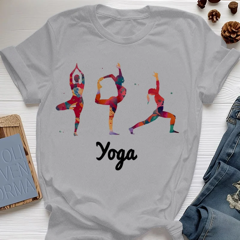 Olivenorma Yoga Posen Bunter Druck Damen T-Shirt