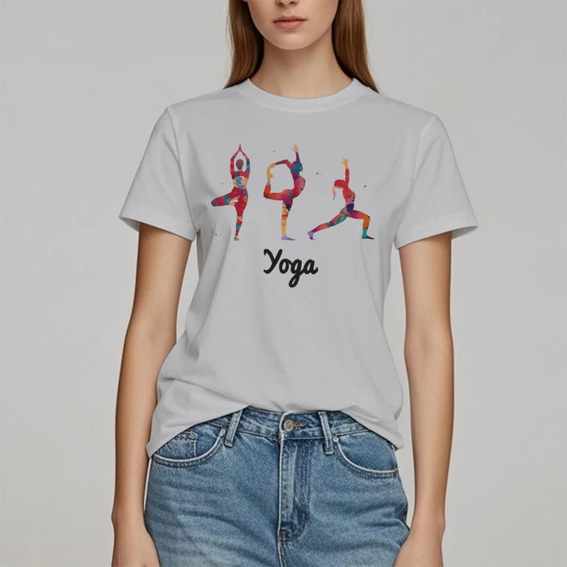 Olivenorma Yoga Posen Bunter Druck Damen T-Shirt