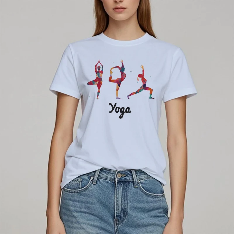 Olivenorma Yoga Posen Bunter Druck Damen T-Shirt