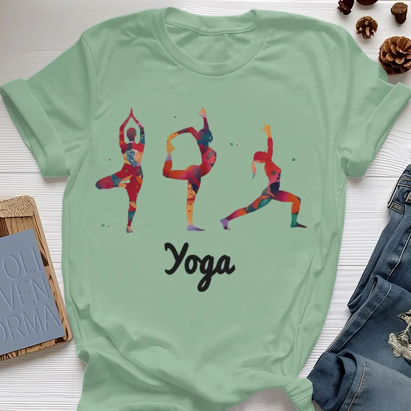 Olivenorma Yoga Posen Bunter Druck Damen T-Shirt