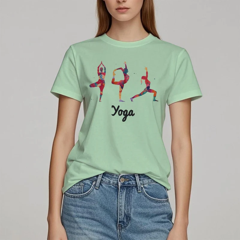 Olivenorma Yoga Posen Bunter Druck Damen T-Shirt