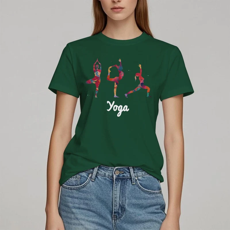 Olivenorma Yoga Posen Bunter Druck Damen T-Shirt