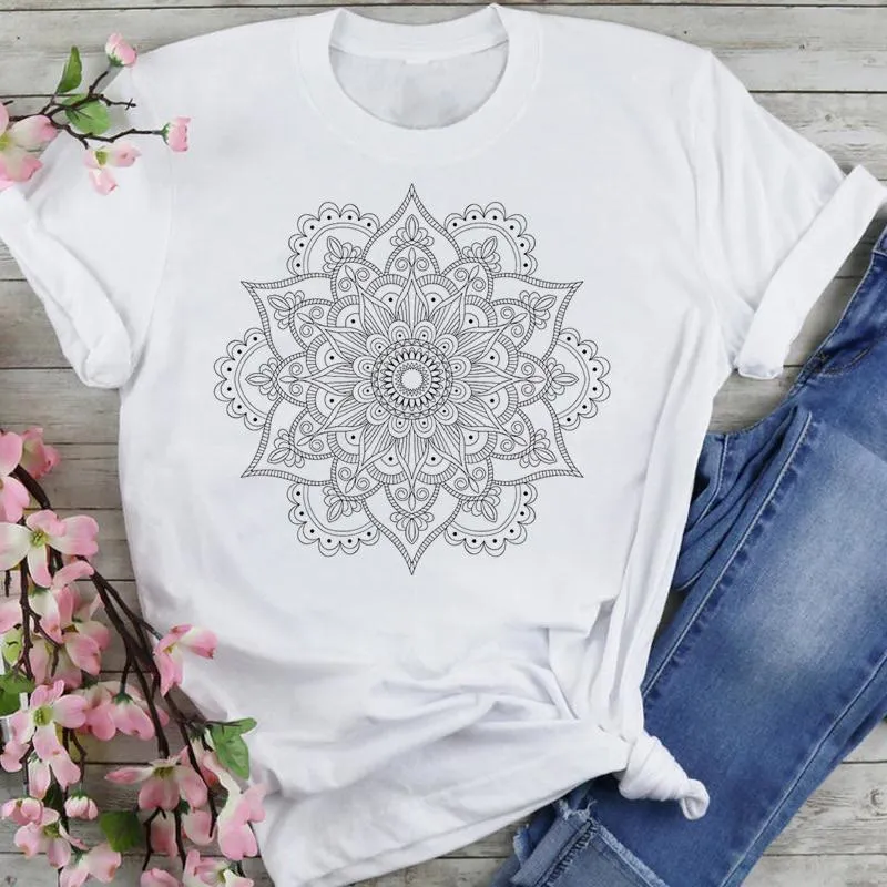 Olivenorma T-Shirt aus Baumwolle mit buntem Lotus-Elefanten-Aufdruck