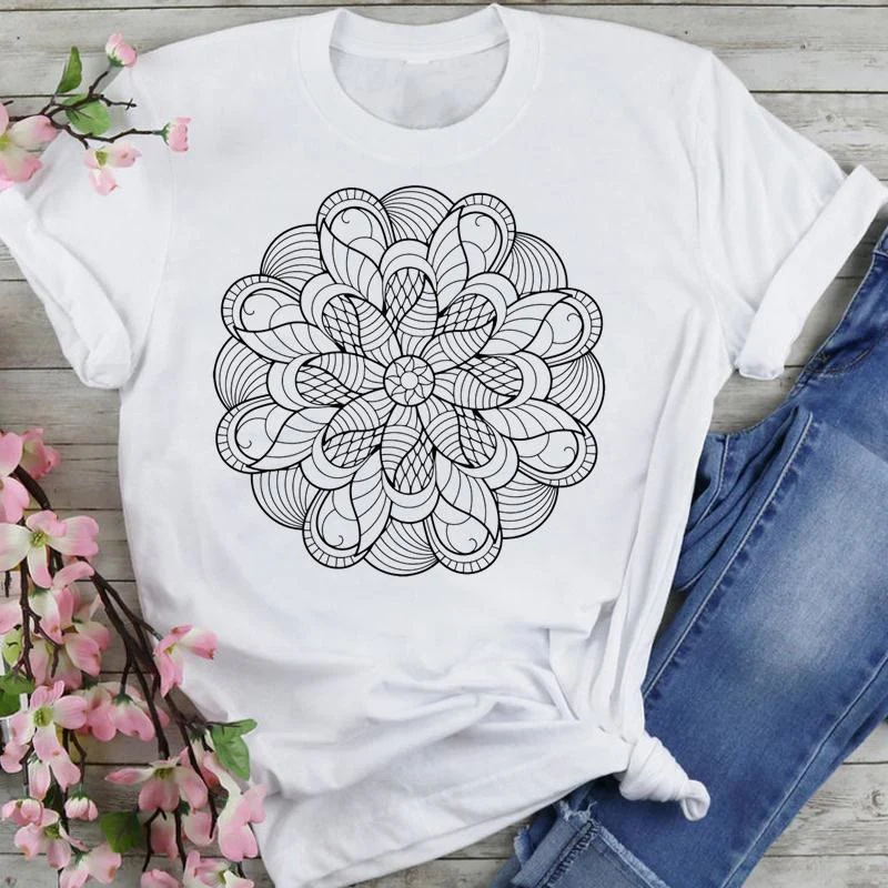 Olivenorma T-Shirt aus Baumwolle mit buntem Lotus-Elefanten-Aufdruck