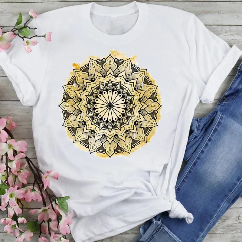 Olivenorma T-Shirt aus Baumwolle mit buntem Lotus-Elefanten-Aufdruck