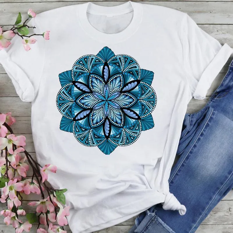 Olivenorma T-Shirt aus Baumwolle mit buntem Lotus-Elefanten-Aufdruck
