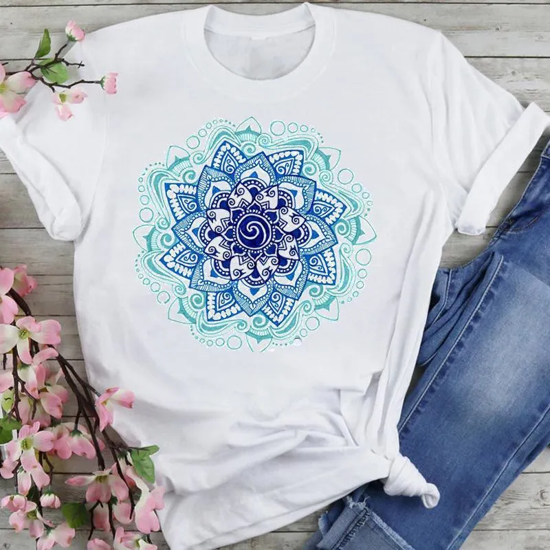 Olivenorma T-Shirt aus Baumwolle mit buntem Lotus-Elefanten-Aufdruck