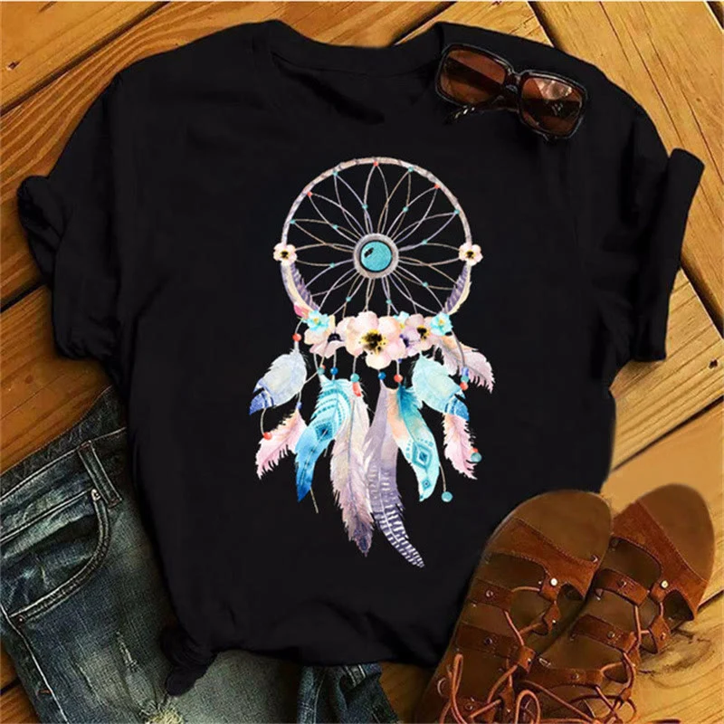 Olivenorma – Schwarzes T-Shirt aus Baumwolle mit Traumfänger-Aufdruck