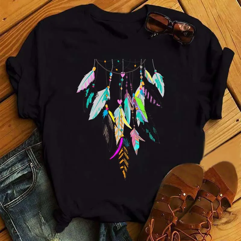 Olivenorma – Schwarzes T-Shirt aus Baumwolle mit Traumfänger-Aufdruck