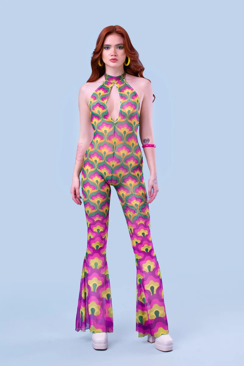Flower Power Mesh Halter Romper