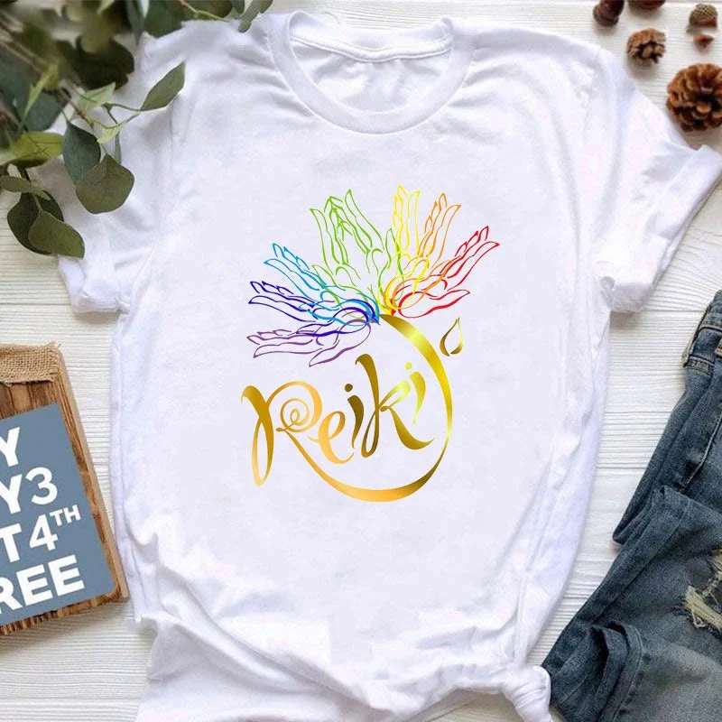 Olivenorma T-Shirt mit Meditationsmotiv, Hamsa, Buddha und Lotus