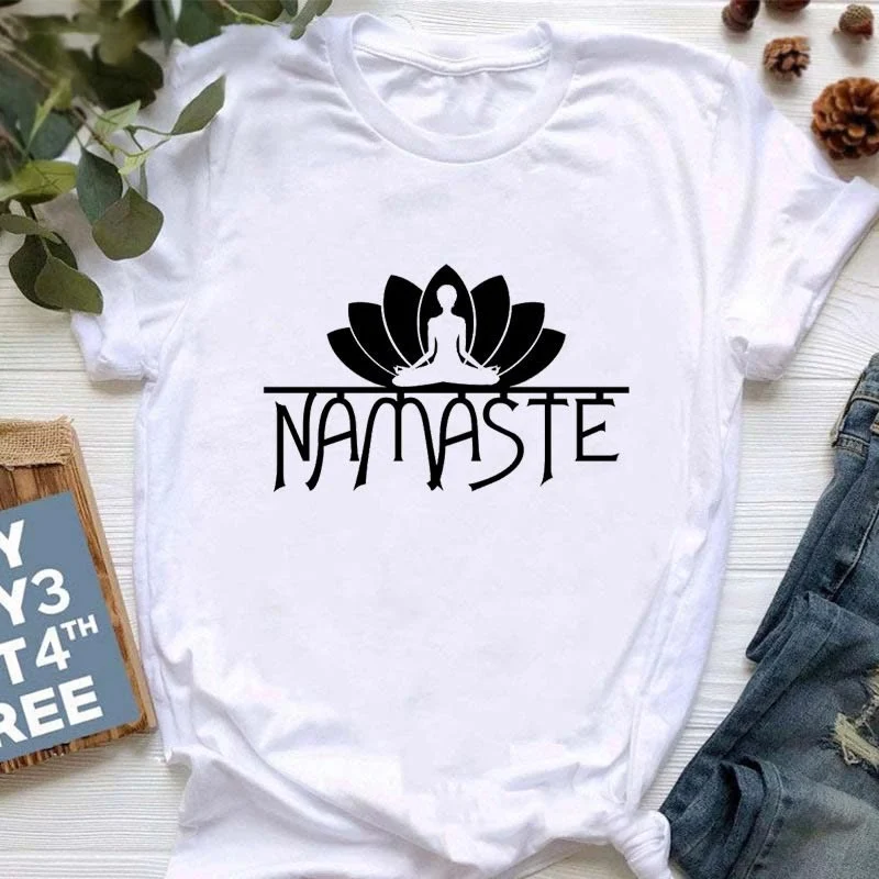 Olivenorma T-Shirt mit Meditationsmotiv, Hamsa, Buddha und Lotus