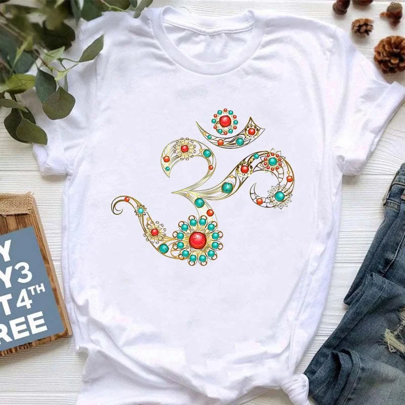 Olivenorma T-Shirt mit Meditationsmotiv, Hamsa, Buddha und Lotus