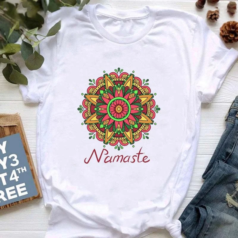 Olivenorma T-Shirt mit Meditationsmotiv, Hamsa, Buddha und Lotus