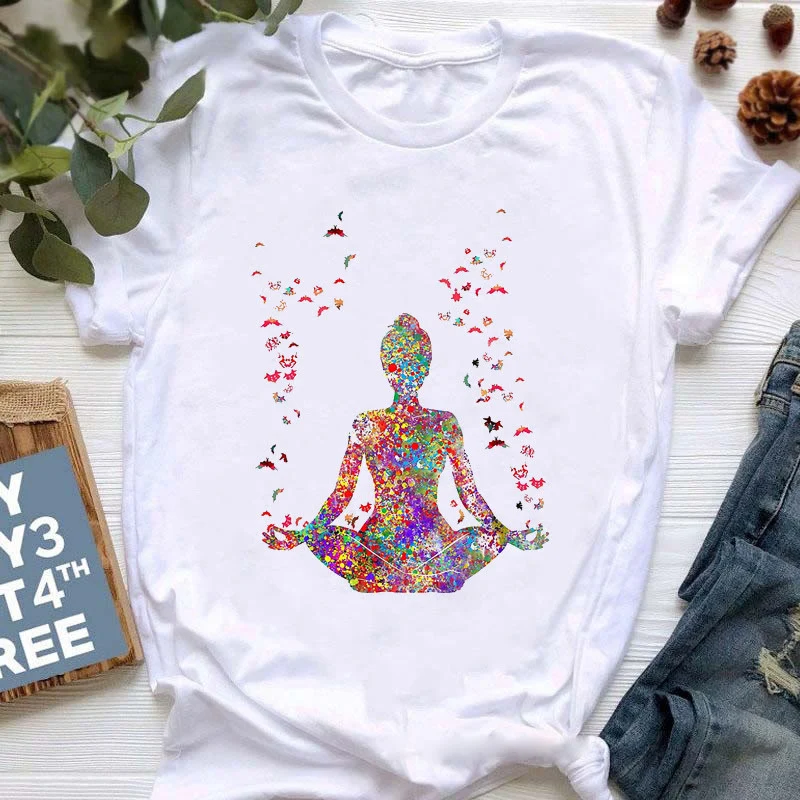 Olivenorma Buddha Yoga Meditation Top Bunt bedrucktes T-Shirt