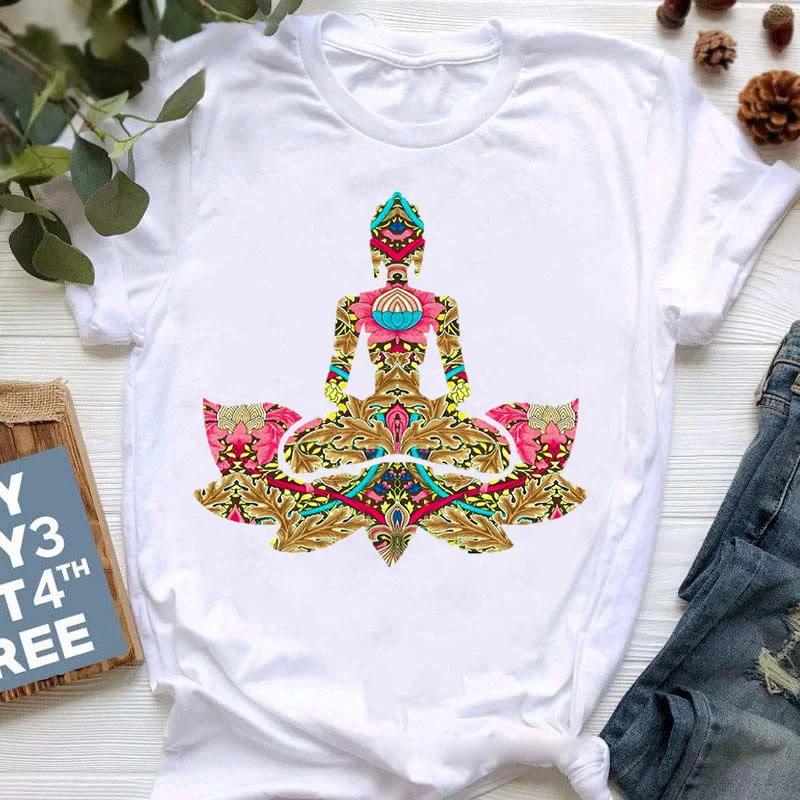 Olivenorma Buddha Yoga Meditation Top Bunt bedrucktes T-Shirt