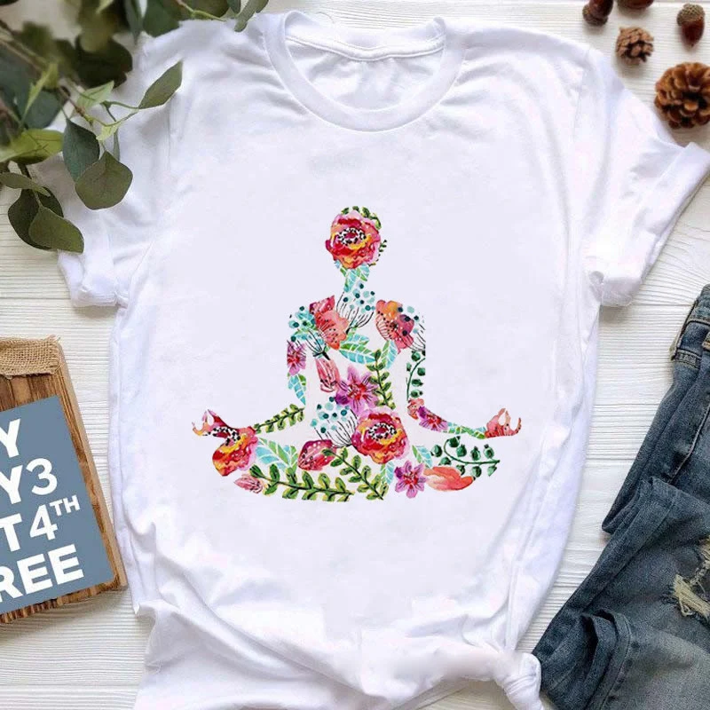 Olivenorma Buddha Yoga Meditation Top Bunt bedrucktes T-Shirt