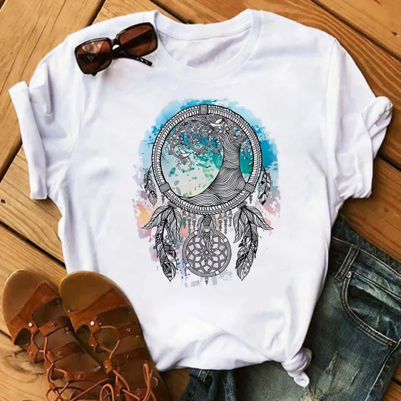 Olivenorma T-Shirt aus Baumwolle mit Traumfänger-Print