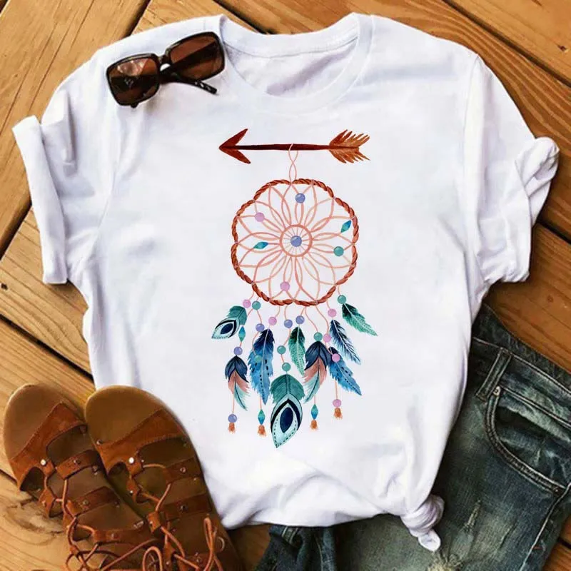 Olivenorma T-Shirt aus Baumwolle mit „Dreamcatcher Tree of Life“-Print