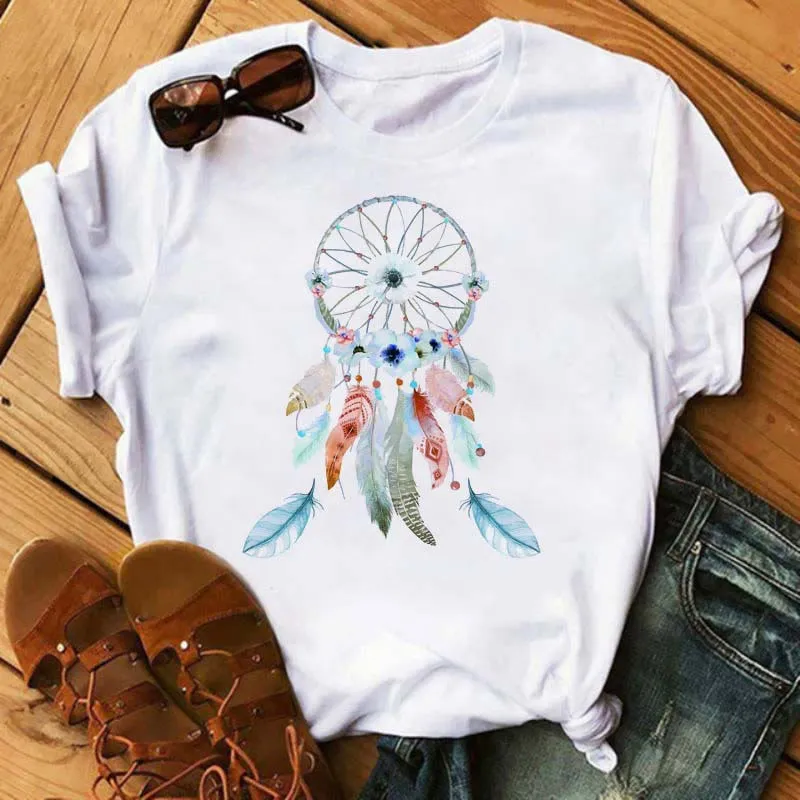 Olivenorma T-Shirt aus Baumwolle mit „Dreamcatcher Tree of Life“-Print