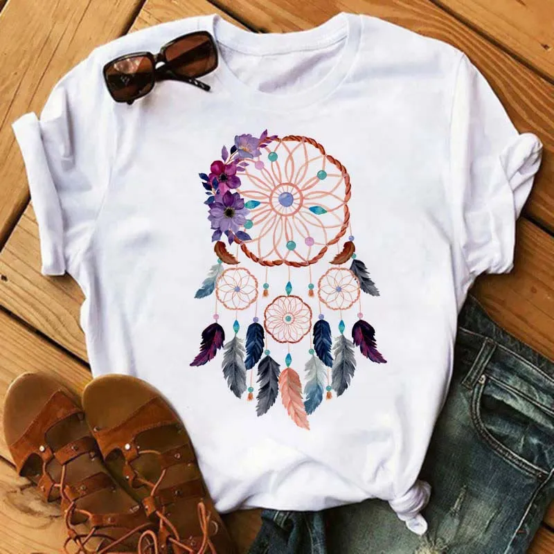 Olivenorma T-Shirt aus Baumwolle mit „Dreamcatcher Tree of Life“-Print