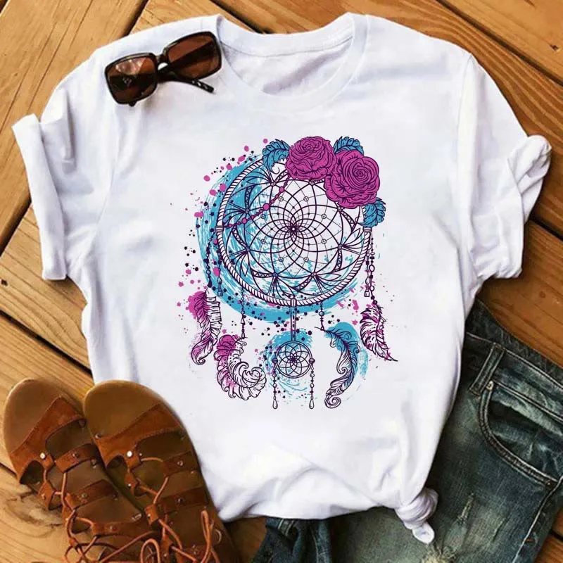 Olivenorma T-Shirt aus Baumwolle mit „Dreamcatcher Tree of Life“-Print