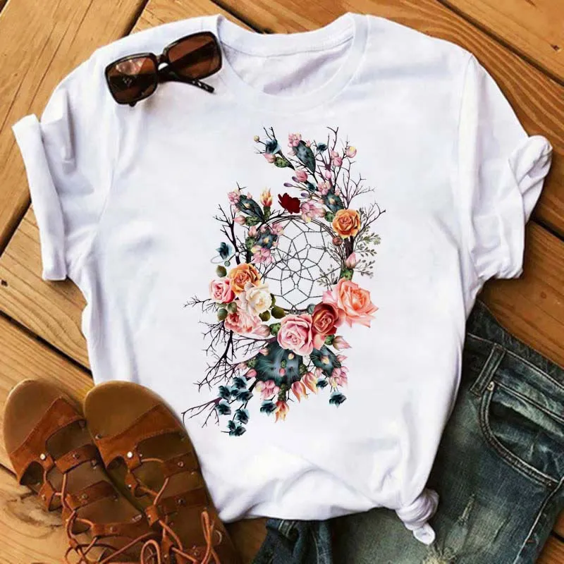 Olivenorma T-Shirt aus Baumwolle mit „Dreamcatcher Tree of Life“-Print
