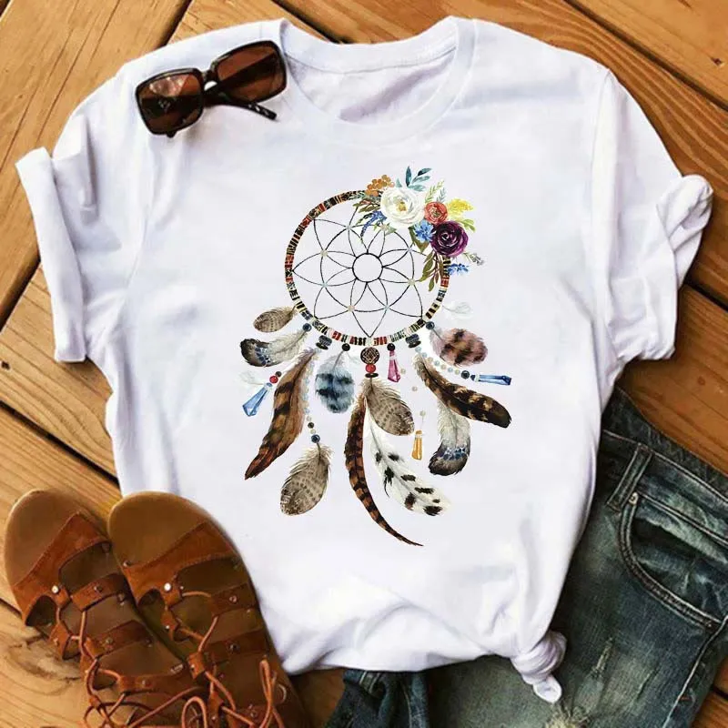 Olivenorma T-Shirt aus Baumwolle mit „Dreamcatcher Tree of Life“-Print