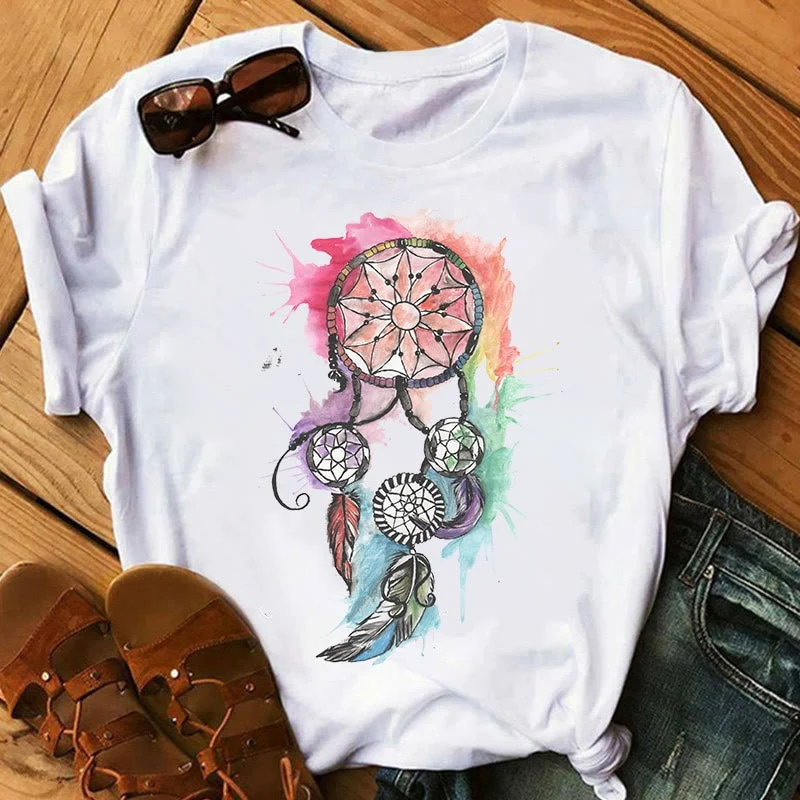 Olivenorma T-Shirt aus Baumwolle mit „Dreamcatcher Tree of Life“-Print