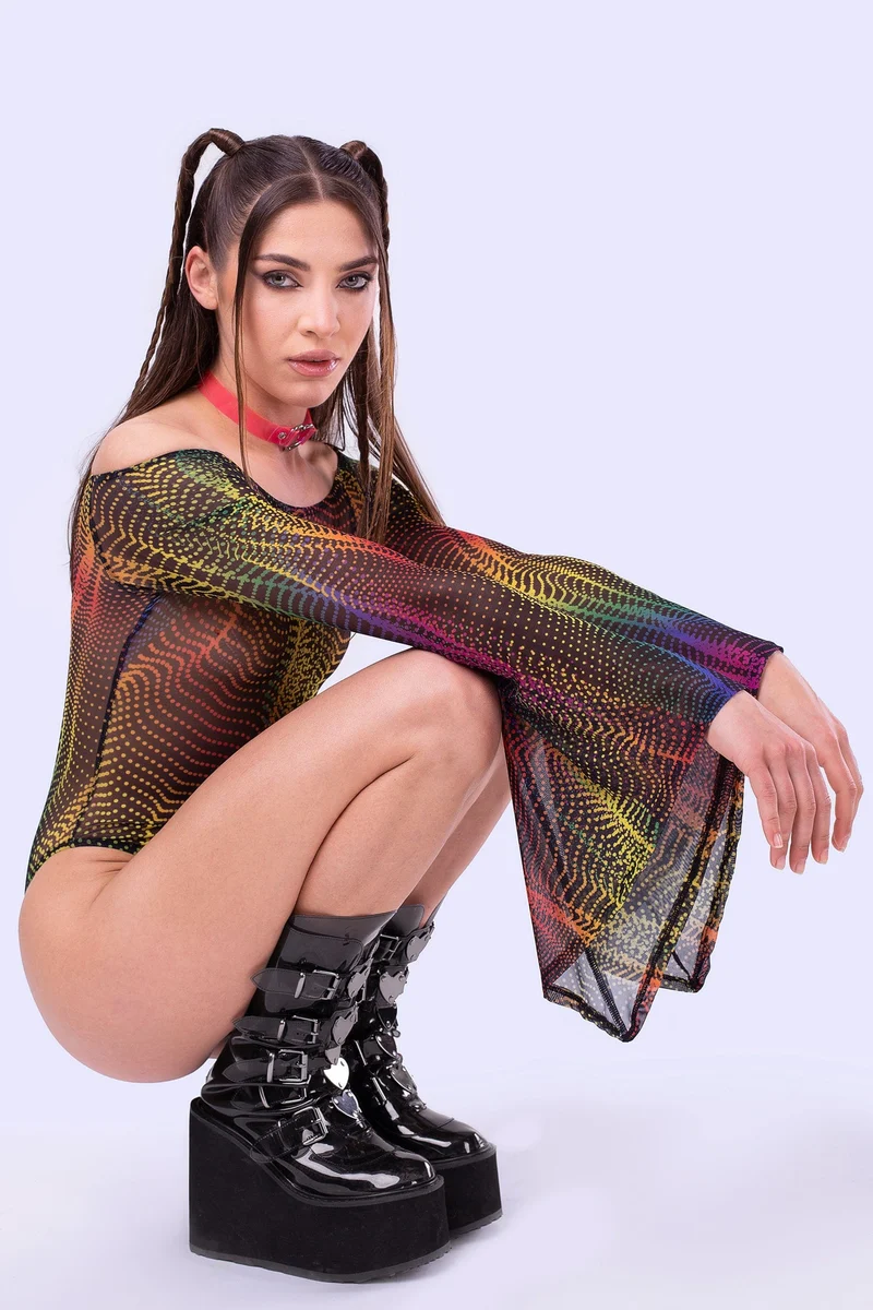 Luv Wave Bell Sleeve Mesh Bodysuit