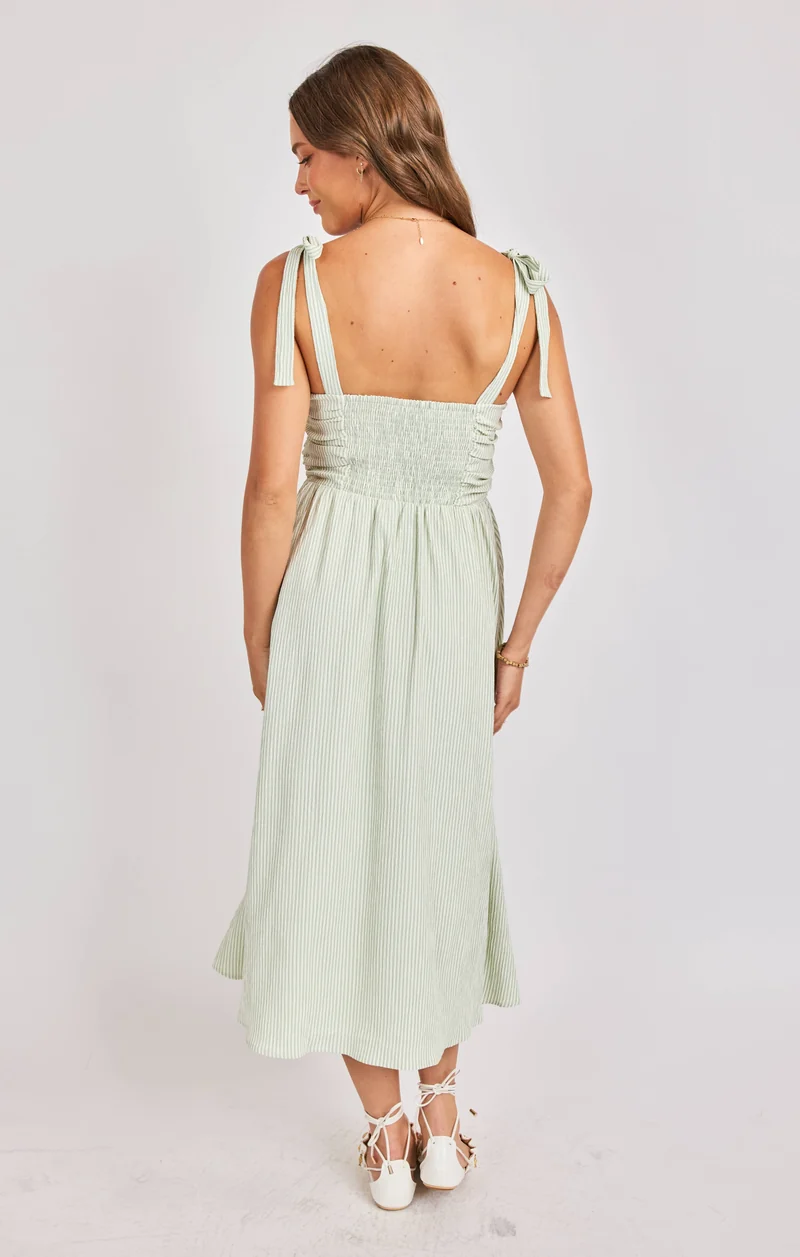See Me Stripe Bow Midi Dress