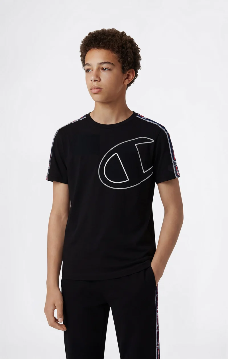 Boys’ Cotton T-Shirt with Tape and Maxi C Logo