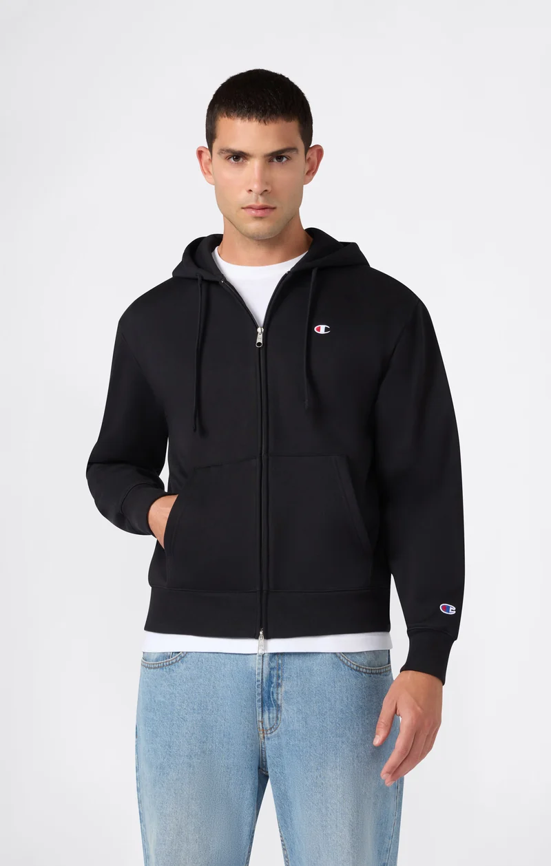 Men’s Full-Zip Hooded Sweatshirt with C Logo and Brushed Interior