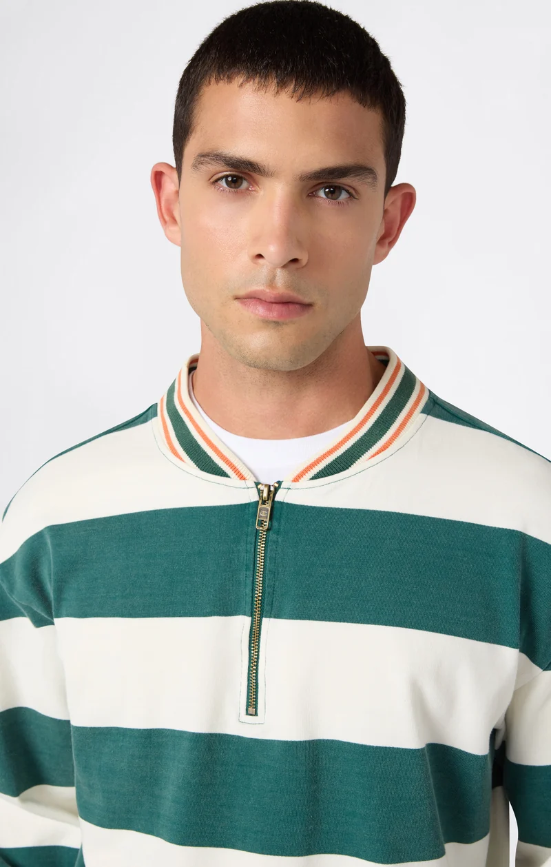 Men’s Striped Long Sleeve Polo Shirt Modern Ametora