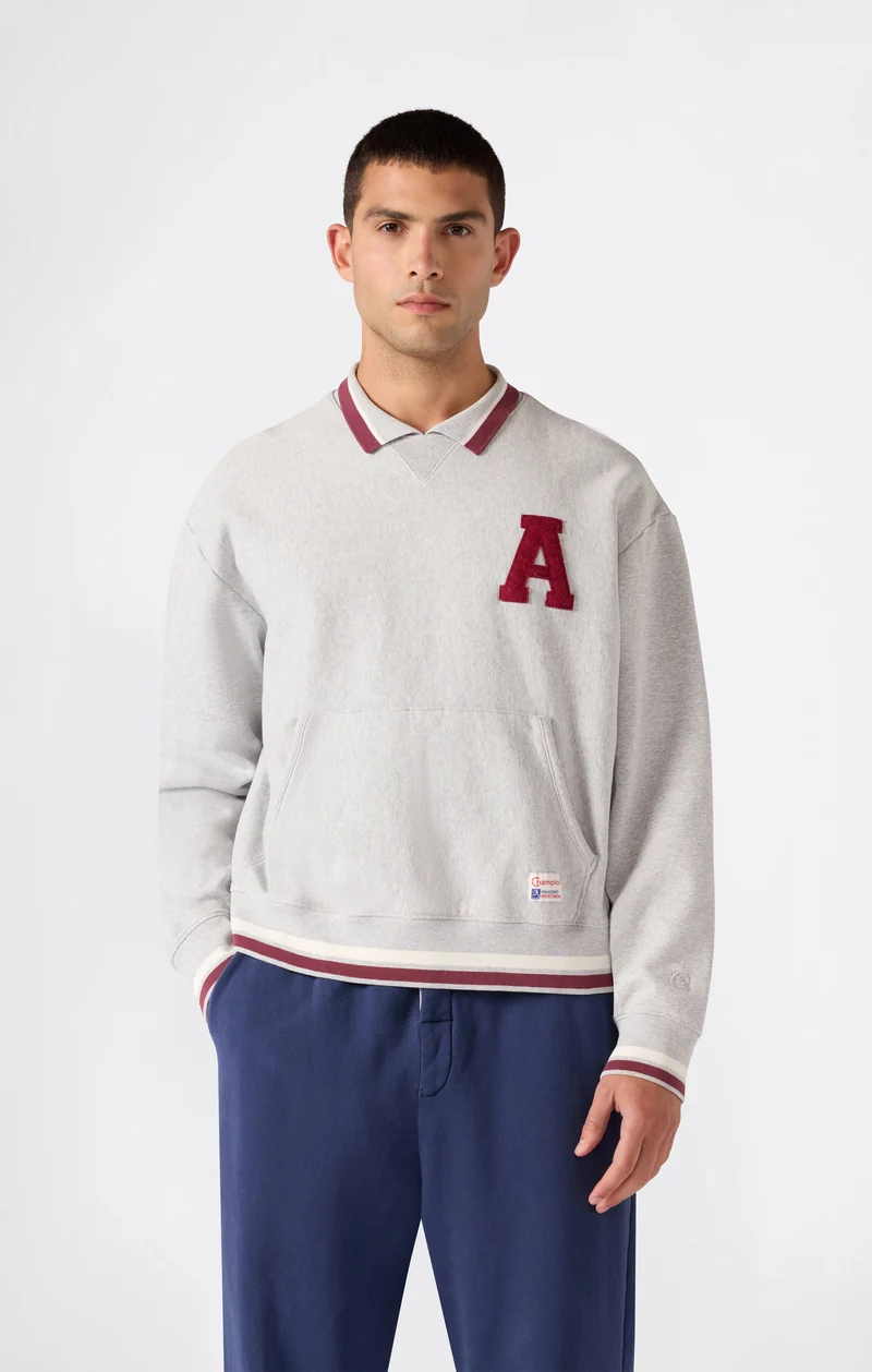 Men’s Reverse Weave Polo Collar Sweatshirt with Brushed Interior Modern Ametora